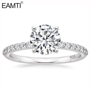 Eamti แหวนเงินแท้ 925 1.25 CT ประดับเพทาย ทรงกลม ไซซ์ 3-11