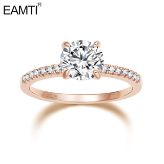 Eamti แหวนหมั้น เงินแท้ 925 ประดับเพทาย 1.25 CT ทรงกลม สีโรสโกลด์ ขนาด 3.5-12