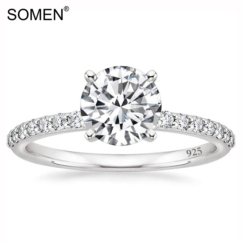Somen แหวนเงินแท้ 925 1.25 CT ประดับเพทาย ทรงกลม ไซซ์ 3-11