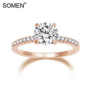 Somen แหวนหมั้น เงินแท้ 925 ประดับเพทาย 1.25 CT ทรงกลม สีโรสโกลด์ ขนาด 3.5-12