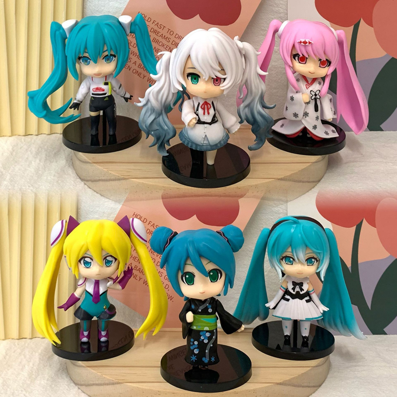 โมเดลฟิกเกอร์ PVC 9-10 ซม. Virtual Singer idol Hatsune Miku Ievan Polkka Sakura Kimono Q Version Kawaii ของเล่นสําหรับเด็ก 6 ชิ้น ต่อชุด