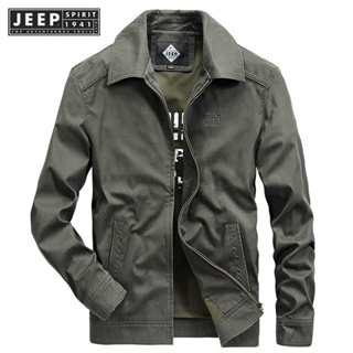 Jeep SPIRIT 1941 ESTD 2023 เสื้อแจ็กเก็ตลําลอง คอปกโปโล ผ้าฝ้าย ทรงหลวม สําหรับผู้ชาย