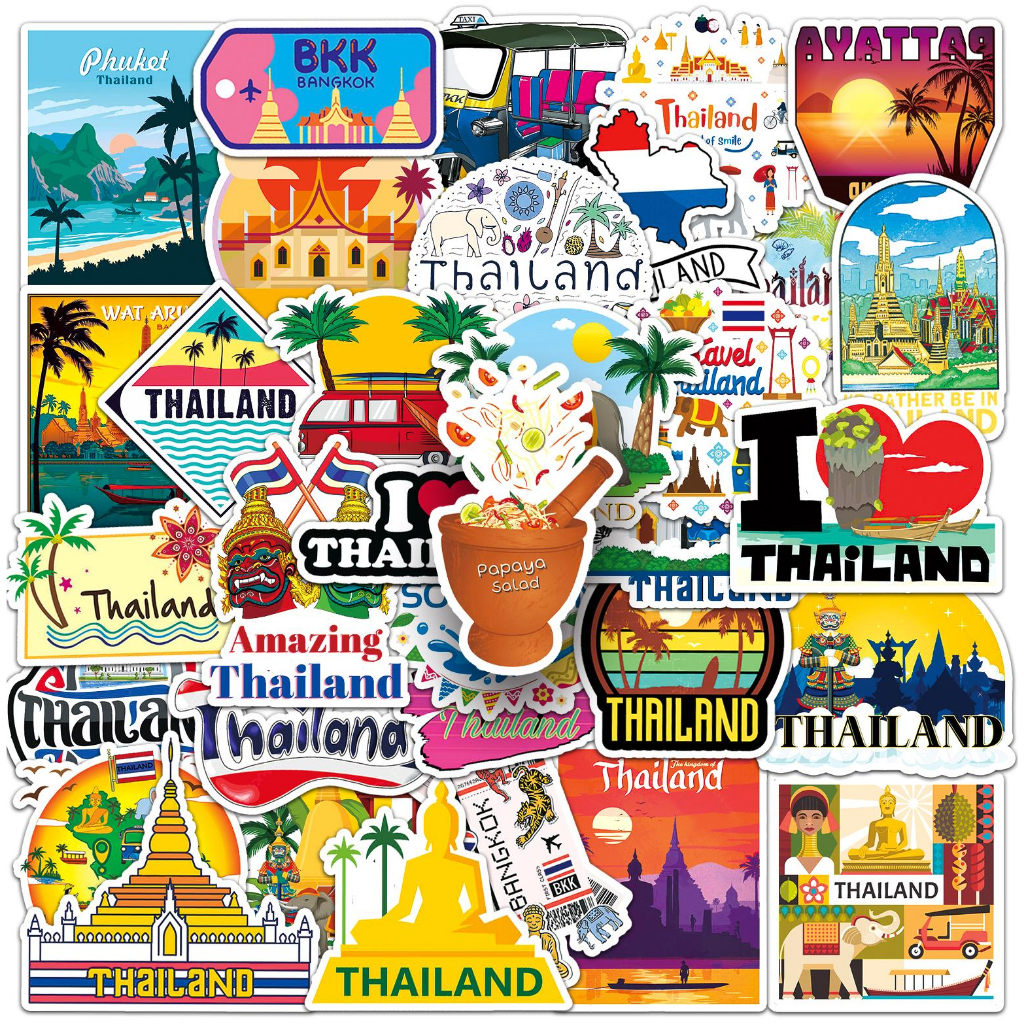 50 ชิ้นตลกประเทศไทยโลโก้สร้างสรรค์สติกเกอร์ต้นฉบับสําหรับแล็ปท็อป/โทรศัพท์/หมวกกันน็อค/มอเตอร์/รถ DIY กันน้ํา Graffiti สติกเกอร์ Home Decal