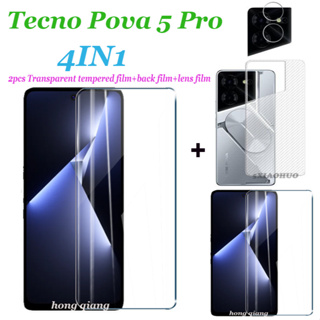 (4in1 ) ฟิล์มกระจกนิรภัยใส 2 หน้าจอ ฟิล์มด้านหลัง ฟิล์มเลนส์ สําหรับ Tecno Pova 5 Pro Pova 4 Pova 4 Pro Pova 3 Pova 2