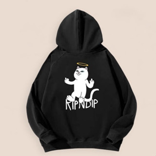 Ripndip เสื้อกันหนาว แขนยาว มีฮู้ด ทรงหลวม ลายการ์ตูนแมว ราคาถูก สําหรับผู้ชาย และผู้หญิง