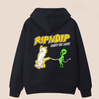 Ripndip เสื้อกันหนาว แขนยาว มีฮู้ด ทรงหลวม ลายการ์ตูนแมว ราคาถูก สําหรับผู้ชาย และผู้หญิง