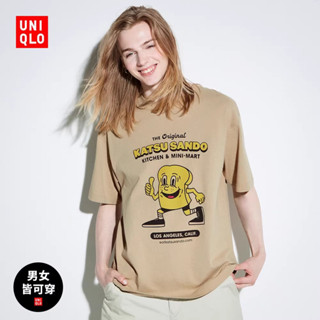 Uniqlo รองเท้าคู่รัก สําหรับผู้ชาย ผู้หญิง (UT) L.A. เสื้อยืด แขนสั้น พิมพ์ลาย EATS