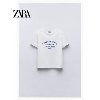 Zara ใหม่ เสื้อยืด ผ้าฝ้าย พิมพ์ลาย สําหรับผู้หญิง