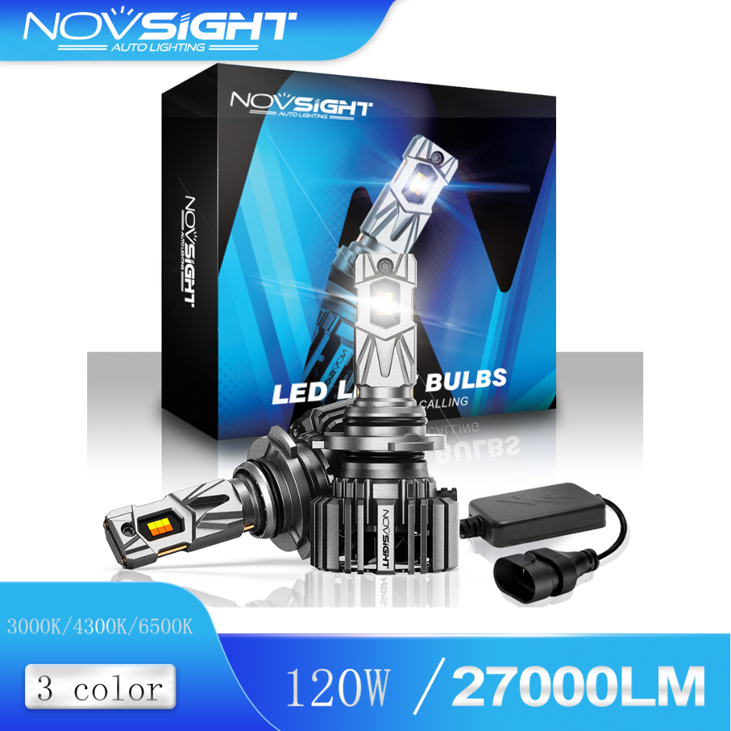 Novsight ไฟหน้ารถยนต์ LED N73T 9006 HB4 3000K 4300K 6500K 120W สามสี 270000Lm คู่