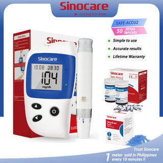 Sinocare Safe-Accu2 Blood Glucose Monitor Kit Glucometer Monitoring System (50 Test Strips Lancets With Lancing Device) for Diabetes