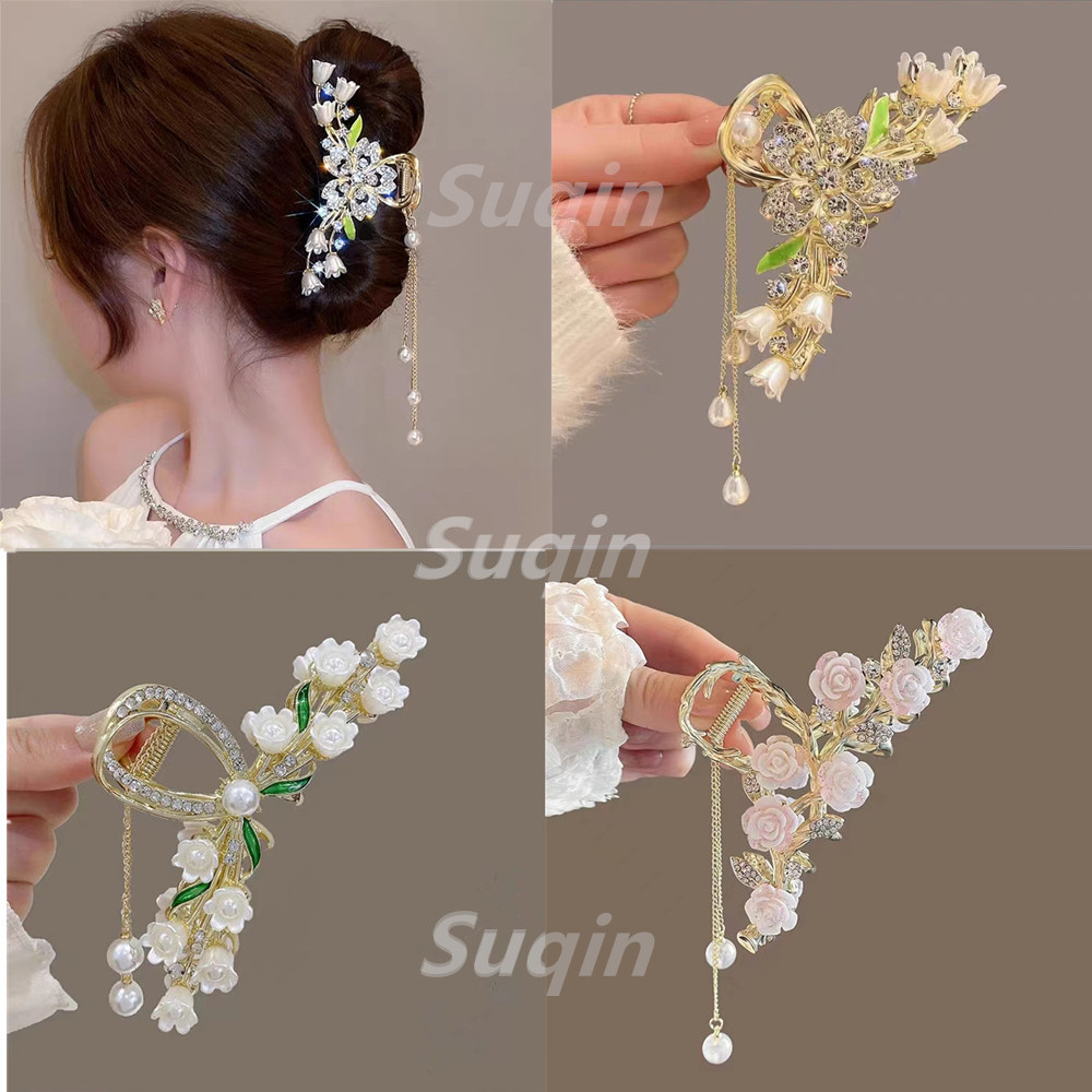 กิ๊บติดผมช่อดอกไม้ ประดับพู่ สีขาว สไตล์เกาหลี สําหรับผู้หญิง