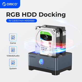 ORICO RGB USB 3.1 ถึง SATA HDD Docking Station อลูมิเนียมอัลลอยด์พร้อมฟังก์ชั่น Copy/Clone เหมาะสำหรับ (2.5" 3.5" นิ้ว) HDD Enclosure HDD SSD รองรับสูงสุด 36T รวมทั้ง 10GbpsTpye-C/Tpye-A Data Cable