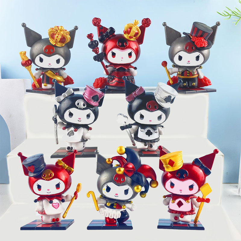 8 ชิ้น/เซ็ต 7 ซม.ญี่ปุ่นอะนิเมะรูป Kuromi My Melody Poker Kingdom Spade Heart Club เพชรรุ่น Q PVC ตัวเลขการกระทําตุ๊กตาของเล่นเด็กของขวัญ