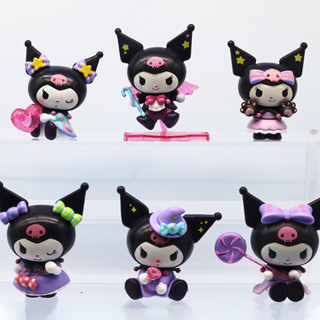 SANRIO โมเดลฟิกเกอร์ PVC รูปการ์ตูนอนิเมะ Kuromi My Melody Kawaii Mini Q Version ขนาด 8-9 ซม. 6 ชิ้น ต่อชุด