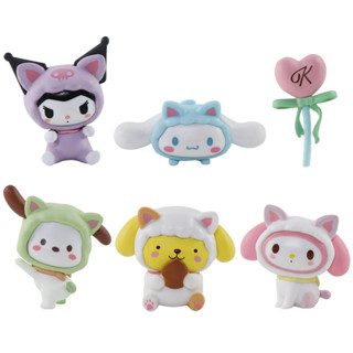 SANRIO โมเดลฟิกเกอร์ PVC การ์ตูนอนิเมะ Kuromi My Melody Cinnamorol Pochacco Pom Pom Purin Kawaii Q Version ขนาด 2-5 ซม. ของเล่นสําหรับเด็ก 6 ชิ้น ต่อชุด