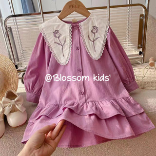 Blossom Kids Childrens Dress กระโปรงเด็กฤดูใบไม้ร่วง  ชุดเดรส คอปก พิมพ์ลายลูกไม้ ขนาดเล็ก  สําหรับเด็กผู้หญิง