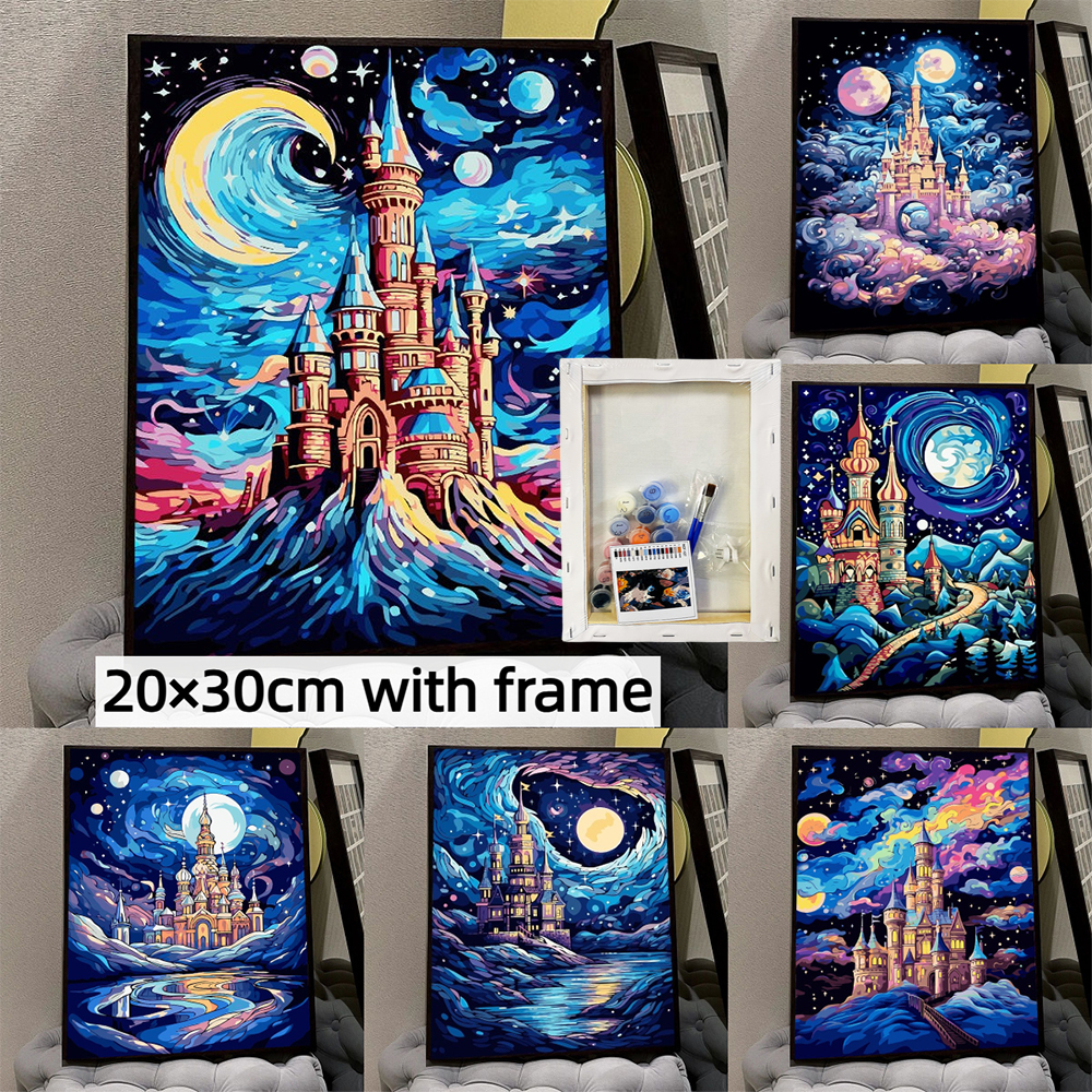 Drofe ภาพวาดสีอะคริลิค ตามตัวเลข รูปท้องฟ้ากลางคืน ขนาด 20×30 ซม. สําหรับตกแต่งบ้าน