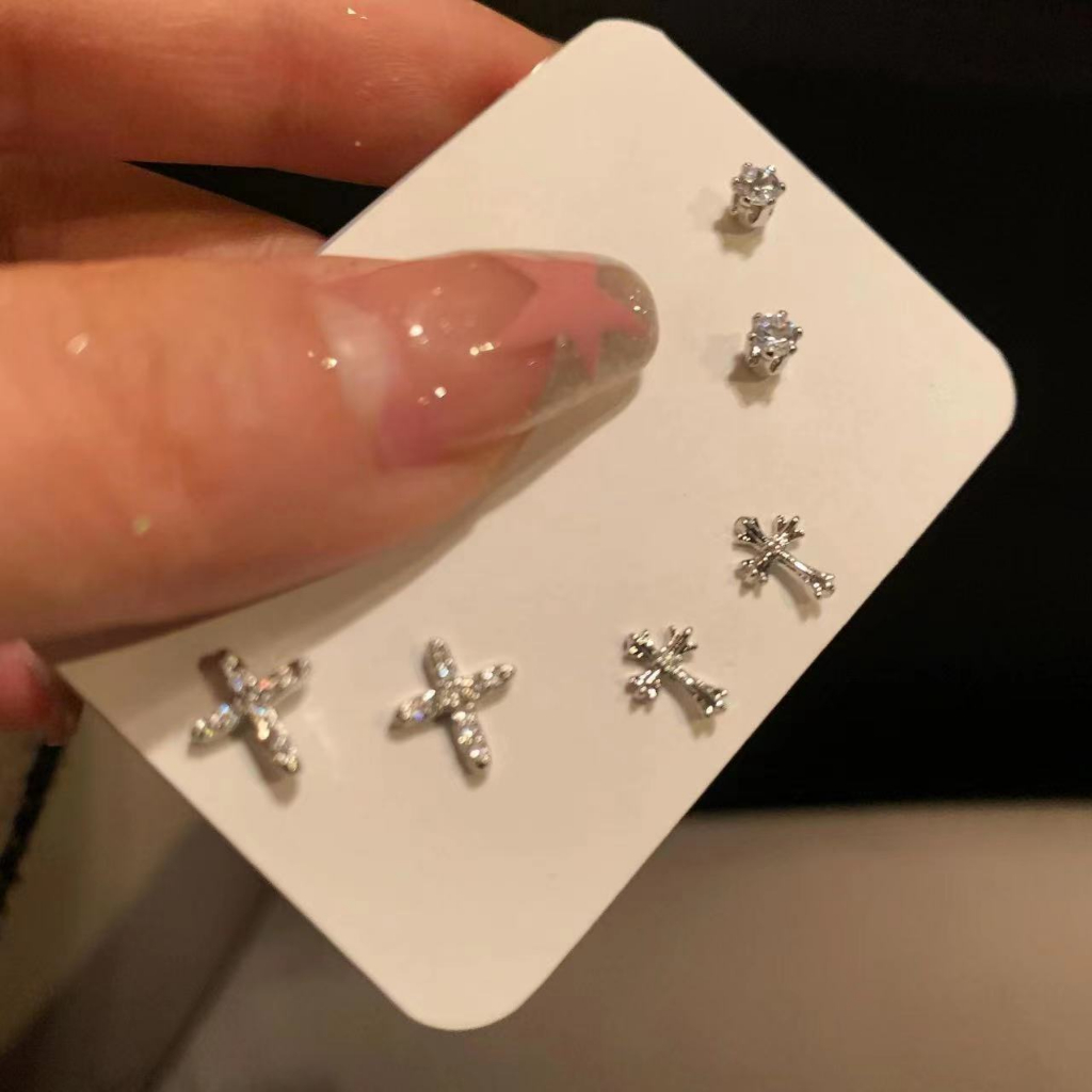 ต่างหูแฟชั่น ประดับเพชร สีเงิน สไตล์เกาหลี สําหรับผู้หญิง นักเรียน ของขวัญวันเกิด