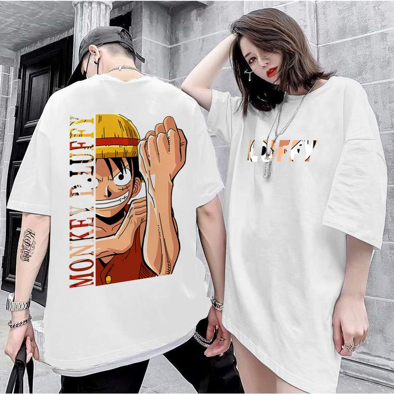 เสื้อยืดแขนสั้นคอกลมผู้ชาย Oversize Unisex สไตล์เกาหลี แฟชั่น ลายการ์ตูน ลูฟี่ วันพีซ แนวสตรีท วัยรุ่น นักเรียน ชายผู้หญิงใส่ได้ One Piece Luffy
