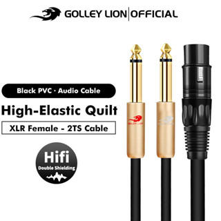 Golley LION XLR ตัวเมีย 3Pin เป็น 6.35 มม. 1/4 นิ้ว สายเคเบิลแยกเสียงโมโน ตัวผู้ Y สายเคเบิลอะแดปเตอร์แปลงเสียงไมโครโฟนสเตอริโอ คู่ 6.35 มม. 1/4 ตัวผู้ เป็น XLR ตัวเมีย