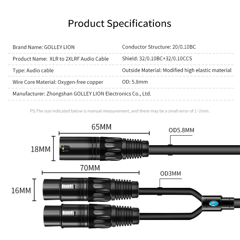 Golley LION XLR สายเคเบิลแยก XLR ตัวเมีย เป็น XLR ตัวผู้ Y XLR 2 ตัวเมีย เป็น 1 ตัวผู้ - รูปที่ 4