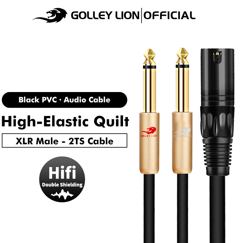 Golley LION XLR 3 Pin Male to Double 6.35 มม. 1/4 TS Male Y Splitter Cable, Dual Mono Male (1/4 นิ้ว) 6.35 มม. to XLR Male Plug Stereo Microphone Cables ราคา ถูกที่สุด ดีลบีเคเค