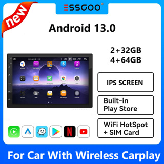 Essgoo จอมอนิเตอร์รถยนต์ 9 นิ้ว 4 + 64G Android 13 หน้าจอ Android เครื่องเสียงรถยนต์ บลูทูธ WIFI GPS CarPlay HD เครื่องเสียงรถยนต์