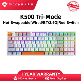 Machenike K500 Tri-Mode คีย์บอร์ดเครื่องกล 2.4G ไร้สายบลูทู ธ แบบมีสาย RGB backlit hot swappable คีย์บอร์ดเกม