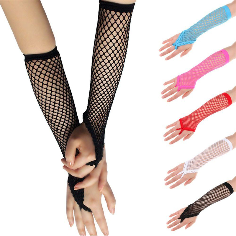ถุงมือตาข่ายนิ้วกลางลูกไม้แฟชั่น