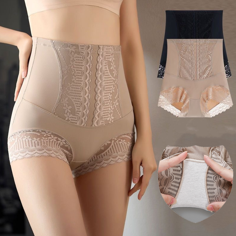กางเกงชั้นใน ผ้าเรยอน เอวสูง แต่งลูกไม้ ไร้รอยต่อ สําหรับผู้หญิง