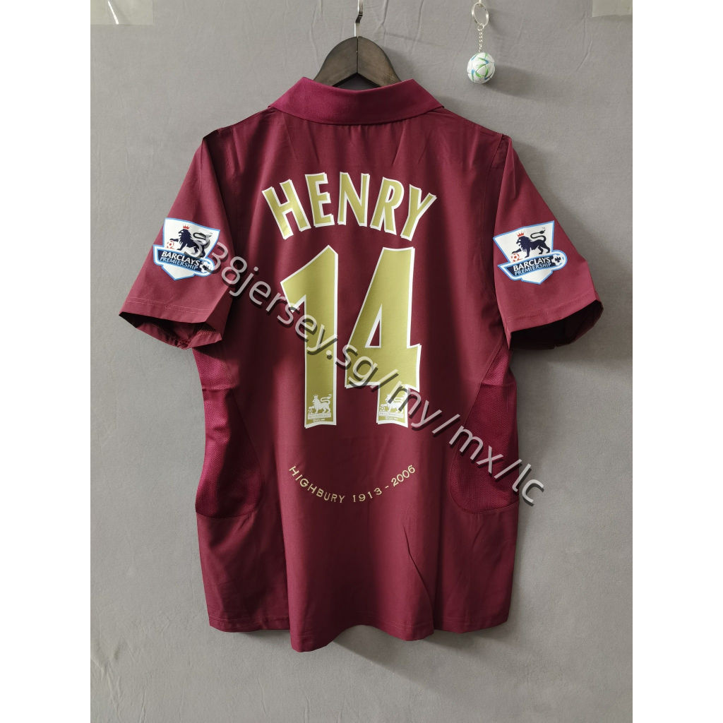 เสื้อกีฬาแขนสั้น ลายทีมชาติฟุตบอล Arsenal home Bergkamp Henry 05-06 คุณภาพสูง ไซซ์ S-2XL