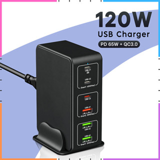 【พร้อมส่ง】ที่ชาร์จ 120w PD 6 พอร์ต 3 USB-C+3 USB-A ชาร์จเร็วมาก สําหรับ PD 65W PPS 30W XPS โทรศัพท์มือถือ แล็ปท็อป