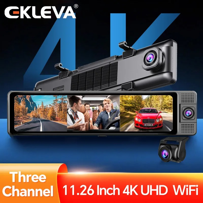 Ekleva กล้องบันทึกวิดีโอ 11.26 นิ้ว DVR 4K UHD 3 GPS 5G Wifi 24h สําหรับจอดรถยนต์