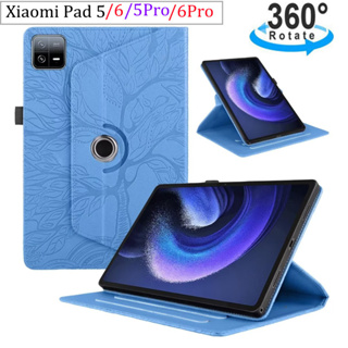 Case For Xiaomi Pad 6 Pro 11 2023 360° Rotate Leather Case With Stand For MiPad 5 Pro 3D Tree Leather Stand