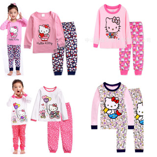 ชุดนอนแขนยาวลําลอง ลาย Hello Kitty สําหรับเด็กผู้หญิง จํานวน 2 ชิ้น