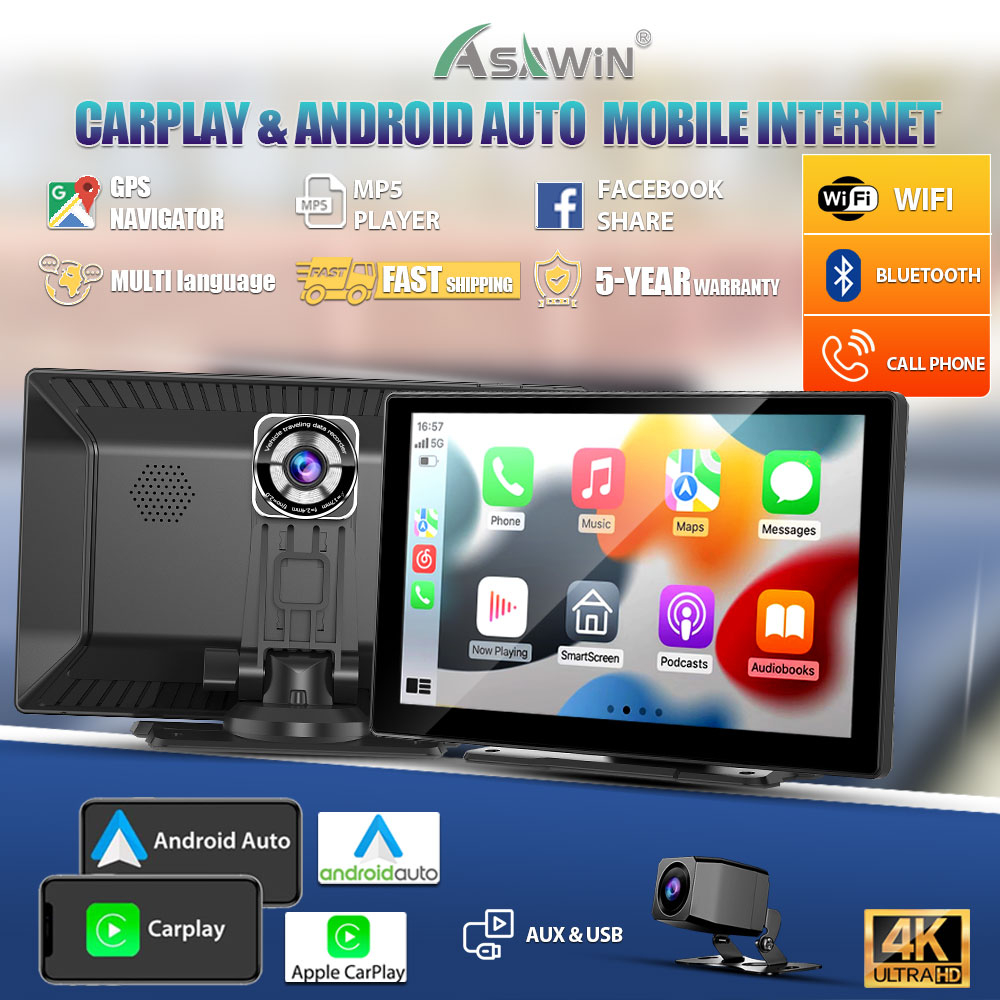 Asawin CP91 กล้องติดรถยนต์ไร้สาย 4k และ Android Auto พร้อมกล้องสํารอง 1080P 4k 1080P