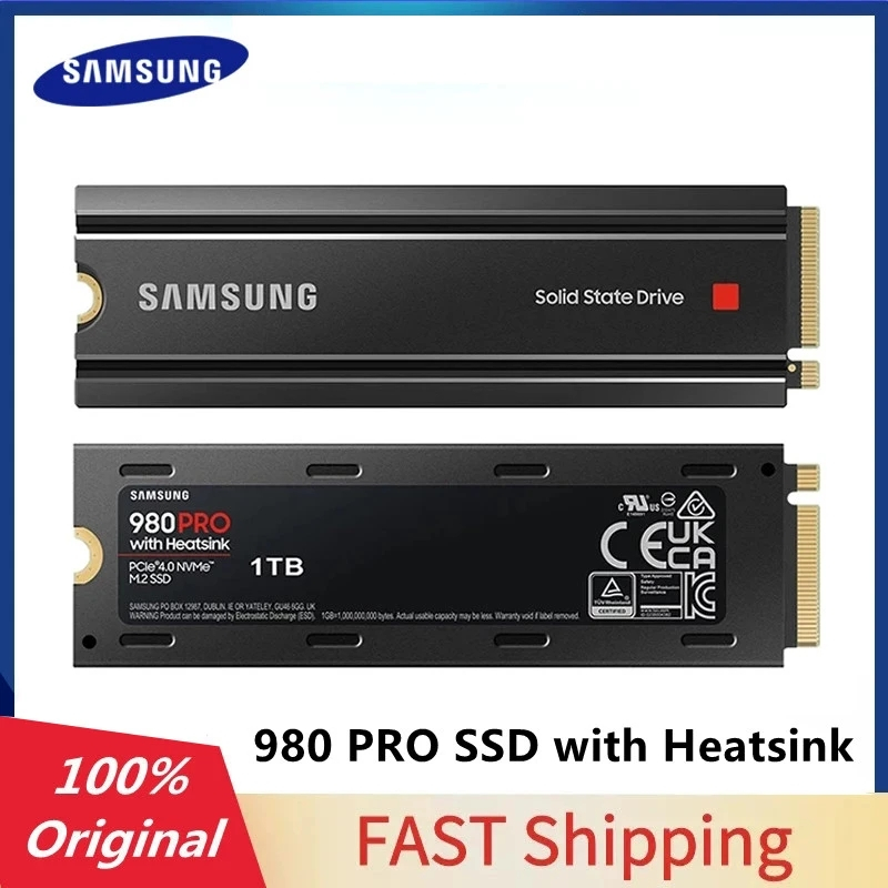 Samsung 980 PRO M2 SSD พร้อมฮีตซิงก์ 1TB 2TB PCIe Gen 4 NVMe M.2 โซลิดสเตทภายใน ฮาร์ดไดรฟ์ ควบคุมความร้อน PS5 เข้ากันได้กับ
