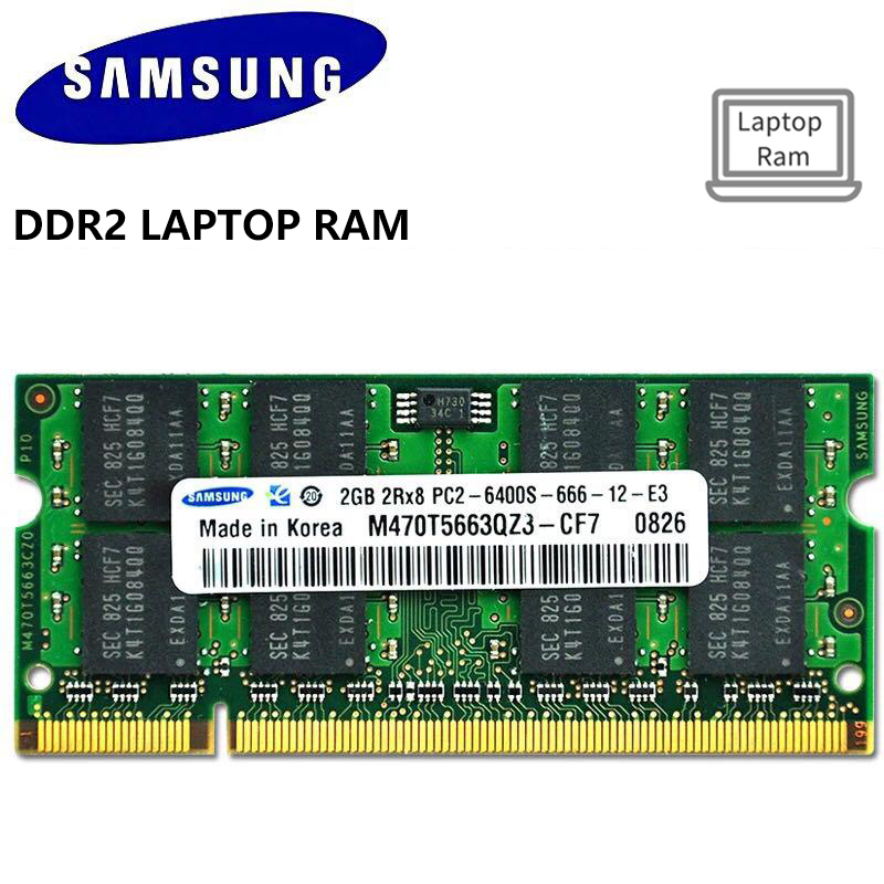 หน่วยความจําแล็ปท็อป โน้ตบุ๊ก Samsung RAM 2GB DDR2 667 800Mhz 2RX8 PC2-6400S PC2-5300S SODIMM