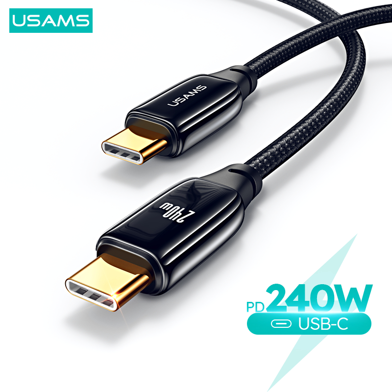 Usams PD 5A 240W สายชาร์จเร็ว สายเคเบิลข้อมูล โลหะผสมสังกะสี Type C - Type C สำหรับ 1phone15 Android iPd แท็บเล็ตพีซี