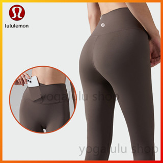 Lululemon ใหม่ กางเกงเลกกิ้งขายาว เอวไขว้ มีกระเป๋าด้านหน้า เหมาะกับการเล่นโยคะ