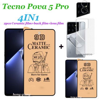 (4 In 1 ) ฟิล์มกระจกนิรภัยเซรามิค ฟิล์มด้านหลัง ฟิล์มเลนส์ สําหรับ Tecno Pova 5 Pro Tecno Pova 5 Pova 4 Pova 3 Pova 2 Pova Neo 2 ชิ้น