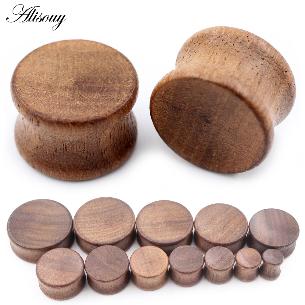 Alisouy 2 ชิ้น 8-30 มม. พื้นผิวเว้า ไม้ธรรมชาติ ทรงกลม อุโมงค์ ปลั๊กขยาย เกจวัด ต่างหู เจาะ เครื่องประดับร่างกาย