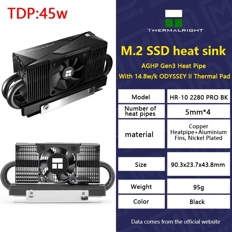 Thermalright HR-10 2280 Pro Black M.2 โซลิดสเตทไดรฟ์ AGHP ฮีทซิงค์หม้อน้ํา M.2 SSD ปะเก็นระบายความร้อน พร้อมแผ่นความร้อน