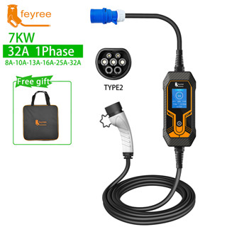 Feyree ใหม่ เครื่องชาร์จยานพาหนะ พลังงาน แบบพกพา type-2 7KW เฟสเดียว 32A IP65 กันน้ํา