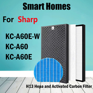 แผ่นกรองคาร์บอน HEPA และความชื้น แบบเปลี่ยน สําหรับเครื่องฟอกอากาศ Sharp FZ-A60HFE FZ-A60DFE FZ-A60MFE KC-A60E-W KC-A60 KC-A60E