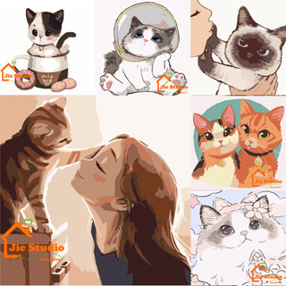 ✨Free Shipping+Ready Stock✨ Diy Children Adult Digital Oil Painting 20x20 Frame Painting Practice Decompression Digital Oil Painting Cute Cat Kitten Decorative Painting Puzzle 20 * 20 Handmade Oil Painting   Exchange Gift Ornaments Oil Painting