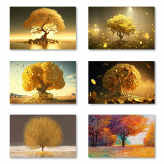 Golden Rich Tree โปสเตอร์ภาพวาดผ้าใบ รูปทิวทัศน์ ขนาดใหญ่ สําหรับตกแต่งบ้าน ห้องนั่งเล่น