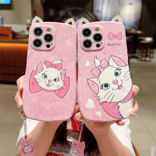 เคสโทรศัพท์มือถือ TPU แบบนิ่ม ลายการ์ตูนแมวมารี ประดับโบว์ พร้อมพวงกุญแจ สําหรับ iphone 14 13 12 11 pro max 14plus 14pro 13pro 12pro 11pro XSMAX XR X 7 8 Plus