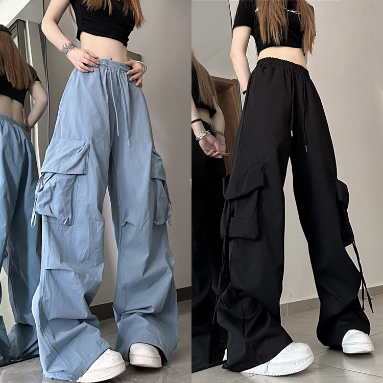 Luna shop 🍑ชุดเอี๊ยม เอวยางยืด🍒ทรงหลวม โอเวอร์ไซซ์ สไตล์สตรีท y2k