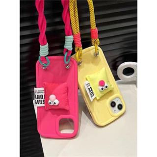 เคสโทรศัพท์มือถือแบบนิ่ม ลายเอลโม่ คุกกี้ ดอกกุหลาบนีออน พร้อมสายคล้องมือ สําหรับ iPhone15 14Promax 13 11 12Pro Xsmax X Xs XR Xs Xsmax